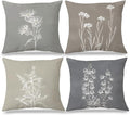JINYO Boho Neutral Floral Pillow Covers 18x18 Set of 4, Minimalist Elegant Rustic Flower Botanical Decorative Throw Pillow Covers for Living Room Bedroom Home, Floral Flower Room Decor