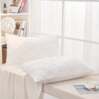 JAUXIO Diamond Pinch Pleated Crystal Velvet Pillowcases 2 Pack Solid Pintuck Throw Cushion Cover for Home Decor Hidden Zipper Closure (White, King)