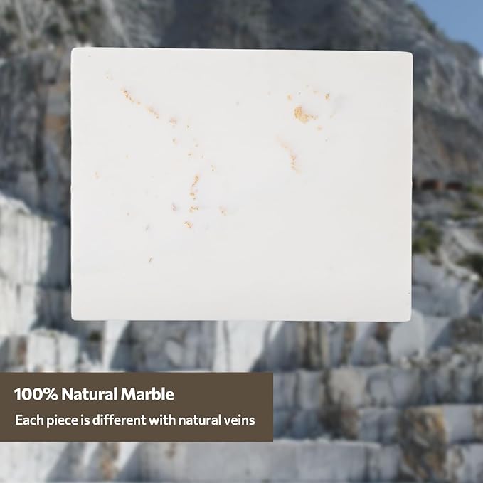 Natural Marble Cutting Board For Kitchen, 16 x 20 Inch White Marble Slab Pastry Board With Non-Slip Feet For Baking, Cheese, Charcuterie, Chocolate, Ares Gold