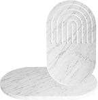 16.5"x9.8" Dual-Sided White Marble Cutting Board for Kitchen - Oval Stone Chopping Board with Anti-Slip Silicone Feet