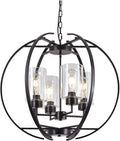 Farmhouse Black Chandelier Globe 24" Pendant Lighting with Clear Glass Shade Hanging Ceiling Light Fixture for Dining Room Living Room Foyer Kitchen Island