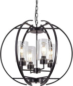 Farmhouse Black Chandelier Globe 24" Pendant Lighting with Clear Glass Shade Hanging Ceiling Light Fixture for Dining Room Living Room Foyer Kitchen Island