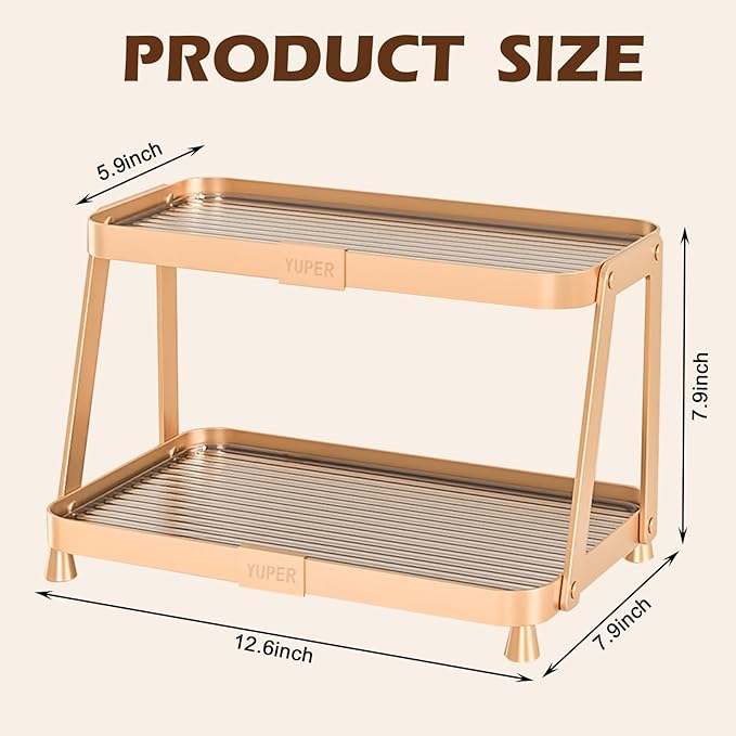 YUPER Bathroom Organizer Countertop, 2-Tier Counter Organizer for Bathroom Decor, Sink Shelf for Vanity Storage, Large Makeup Tray for Perfume Skincare Bedroom Kitchen Corner