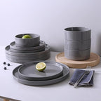Famiware Nebula Plates and Bowls Set, 24 Pieces Dinnerware Sets, Dishes Set for 8, Dark Gray