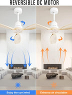 Sofucor Ceiling Fan without Lights, 52 Inch Low Profile Flush Mount Mordern Wood Ceiling Fan with Remote for Indoor Farmhouse Bedroom Living Room Outdoor Patio Porch, Reversible DC Motor, Noiseless