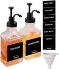 Dish Soap Dispenser for Kitchen, Hand Glass Soap Dispenser Set with Pump, Funnel for Bathroom, Shower, Laundry, Liquid, Lotion (Black 2 Pack 18 Oz Clear Bottles with 12 Stickers)