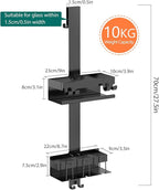 Emibele Over The Door Shower Caddy 2 Tier, 304 Stainless Steel Hanging Shower Caddy Rustproof Shower Shelves, No Drilling Hanging Shower Organizer for Bathroom Glass Door, Black