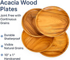Acacia Wooden Plates – Set of 4, 10” Round Dinner Plates, Rustic Handcrafted Tableware for Charcuterie, BBQ, Farmhouse Dining, or Gift