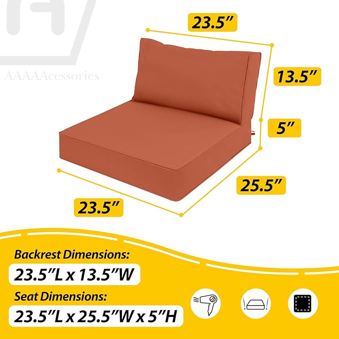 AAAAAcessories Outdoor Deep Seat Cushions, Waterproof, Fade-Resistant Patio Furniture Replacement Cushions, 23.5" x 25.5" x 5" + 23.5" x 13.5", Set of 2, Rust