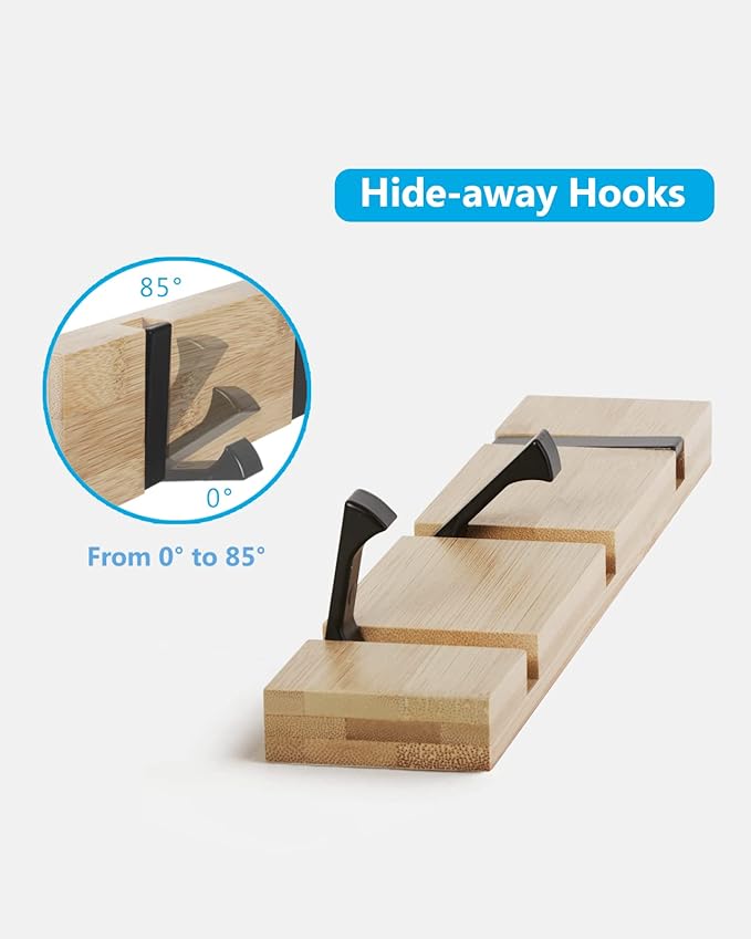 JSVER Coat Rack Wall Mount Coat Hooks, Coat Hooks Wall Mounted with 3 Standard Retractable Hooks, Space-Saving Coat Rack for Entryway, Hallway, Bathroom, Living Room, Bedroom
