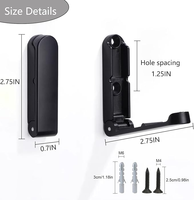 4Pcs Folding Coat Hooks, Zinc Alloy Folding Wall Hook for Hanging Coat Scarf Hat Robe Key Purse, Foldable Invisible Hook with Screws (Black)