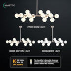 16-Light Globe Sputnik Chandelier, Mid Century Modern Light Fixture Over Table, Nickel Linear Chandeliers for Dining Room and Kitchen Island (Milk White Glass Bubble Shades, 40 Inch)