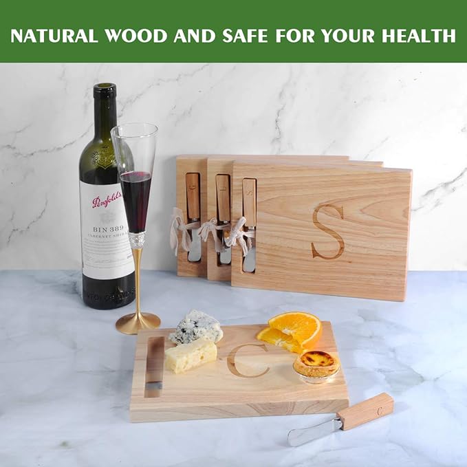 Miicol Wood Charcuterie Board, Monogram Cheese Board 10 Inch, Personalized Initial Cutting Board with Spreader, Unique Housewarming Gift, Ideal for Kitchen, Home, Letter C