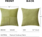 MIULEE Green Corduroy Pillow Covers Pack of 2 Boho Decorative Spliced Throw Pillow Covers Soft Solid Couch Pillowcases Cross Patchwork Textured Cushion Covers for Living Room Bed Sofa 16x16 inch