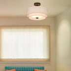 XiNBEi Lighting Drum Semi Flush Light, 3 Light Semi Flush Mount Ceiling Light Fixture with Fabric Shade Modern Close to Ceiling Light for Bedroom & Living Room Dark Bronze Finish XB-SF1289-DB