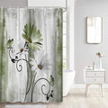 Rustic Farmhouse Shower Curtain, Farm Sage Green Daisy Floral Flowers and Butterfly on Country Wooden Forest Green Shower Curtain for Bathroom, 47X64IN