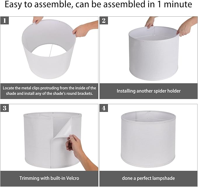 Drum Lamp Shades Set of 2, White Large Lampshades 15" Top X 15" Bottom X 12" Height, ALUCSET Large Lampshades Spider Fitter, Natural Linen Lamp Shade, Easy Assembly Required with 2 Lampshade Holders