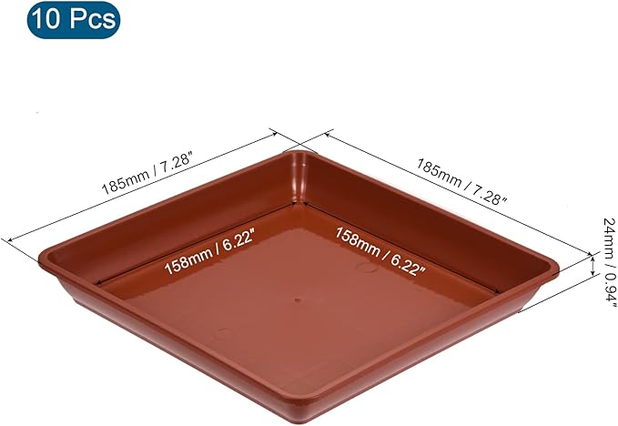 MECCANIXITY Plant Pot Saucer 7 Inch Plastic Square Flower Drip Tray for Indoor Outdoor, Red Pack of 10