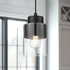 Black Pendant Lights Kitchen Island, Dual Shade Hanging Lights Fixtures with Metal and Clear Glass, Modern Kitchen Pendant Lighting Over Island for Dining Room, AD-24022-1P-BK