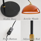 MIXL-Dome Shade Black Arc Floor Lamp,Adjustable Height & Shade Reading Floor Lamps,Dimmable Office Light Fixture,Mid Century Modern Standing Light for Living Room Bedroom