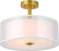 XiNBEi Lighting Drum Semi Flush Mount Ceiling Light, 3 Light Semi Flush Light, 16" Close to Ceiling Light with Fabric Shade Gold Brass Finish for Living Room & Bedroom XB-SF1194-GB