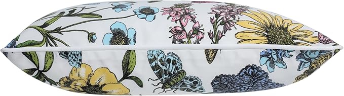 Water Resistant Outdoor Lumbar Pillows for Patio Furniture,12x20 Inch Decorative Pillows Set of 2 with Insert,Hidden Zipper Headrests for Sofa Couch Chair(Butterfly Flower)