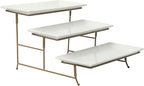 Gibson Home Gracious Dining Dinnerware, 3-Tier Rectangle Plate Serving Set with Gold Metal Stand, White