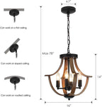 Farmhouse Hanging Pendant Lighting, 4-Light Rustic Flush Mount Ceiling Light Fixture,Modern Faux Wood Vintage Chandelier for Dining Room Kitchen Island Foyer Hallway Entryway Bedroom