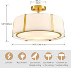 Shrine Lighting Drum Chandeliers, Modern Style, Perfect Ceiling Light Fixture for Living Space, D16'' x H9'', E12*3 Sockets, White Lampshade & Brass Finish