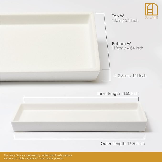 White Bathroom Tray - 12x5'' Resin Tray for Bathroom Countertop, Kitchen Vanity Tray & Dish Soap Tray for Kitchen Counter - Ideal Also as Jewelry, Perfume & Napkin White Vanity Tray