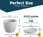 White 6-Inch Plant Pots with Drainage & Saucers 6 Pack, Indoor & Outdoor Planters for Houseplants, Herbs, and Flowers, Durable & Weatherproof Material, Stackable, Lightweight, Minimalist Design