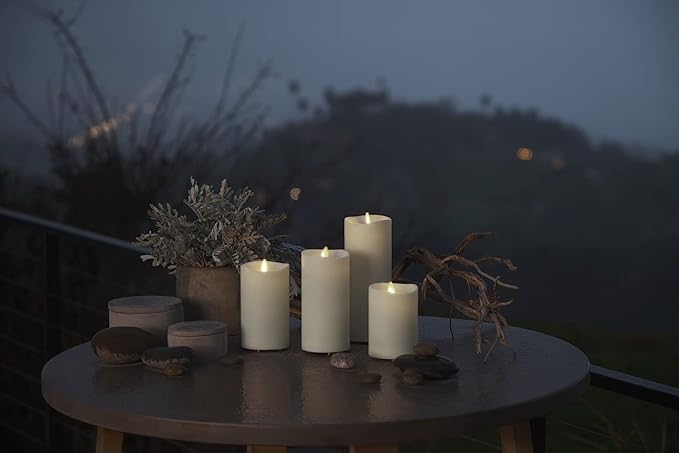 Luminara Realistic Artificial Moving Flame Outdoor Pillar Candle - Moving Flame LED Battery Operated Lights for Outside Christmas, Thanksgiving - Remote Ready - Remote Sold Separately - 3.25" x 6.5"