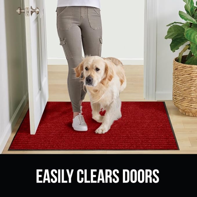 GORILLA GRIP Traffic Guard Door Mat, 59x24, Heavy Duty Welcome Mats, Commercial Office Space Doormat, Waterproof, Fade Resistant, Strong Rubber Backing, Low Profile, Shoe and Boot Scraper, Red
