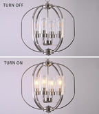 BOZO 20'' Globe Chandelier Brushed Nickel Chandeliers, 4-Light Modern Orb Chandelier,Ceiling Hanging Light Fixture with Glass Shade, Pendant Light for Dining Room Entryway Living Room