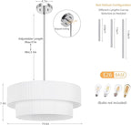 LamQee 3-Light Modern Drum Chandelier, 2-Tier Semi-Flush Mount Pendant Light Fixtures with Fabric Lampshades, 20” Hang Ceiling Lamp for Bedroom Dining Room Hotel