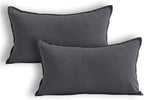 Jeanerlor Natural Cotton Linen Decorative Lumbar Throw Pillow Case Dark Grey Cushion Cover with Twin Needles Stitch on Edge,for Office/Coffee Shop 12"x20" 2 pack