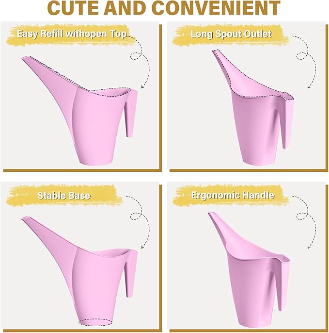 Plant Watering Can - for Home Garden - 1/2 Gallon - Pink