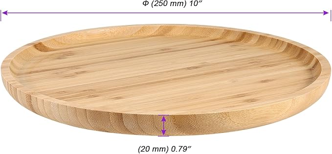 JOIKIT 3 Pack 10 Inch Bamboo Round Platter, Fine Polished Round Wood Plates Bamboo Serving Tray for Holding Fruit, Bread, Cheese, Nut, Coffee, Tea, Plant Saucer