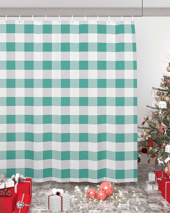 Vandarllin Rustic Green White Buffalo Check Plaid Pattern Shower Curtain, Farmhouse Shower Curtains Set with Hooks, Waterproof Fabric Bathroom Curtains Decor Home Accessories,72 X 78 Inch Long