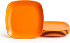 TP 10.5" Melamine Square Dinner Plates, 6-piece Plate Set Unbreakable Serving Dishes for Indoors and Outdoors, Unbreakable Dinner Service for 6, Orange