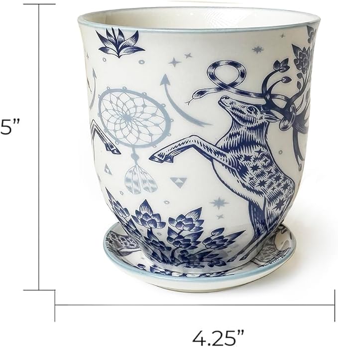 CHIVE 'Liberte' Ceramic Succulent Planters — Cute 4.25 Inch Vintage Style Pots for Indoor Plants — Beautiful Home and Kitchen Décor — Stag