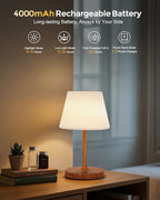 Outdoor Battery Operated Table Lamp, IP54 Waterproof Shower Lamp, 4000mAh Rechargeable Cordless Lamp, 3 Color Temperatures Dimmable, Small Touch Table Lamp for Bedroom, Patio, Camping, Restaurant