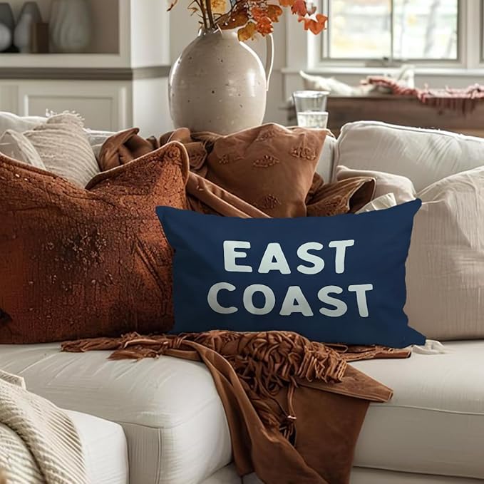 Coastal Throw Pillow Cover 12x20, Navy Blue Preppy East Coast Coquette Decor for Girls Room College Sofa Couch, Trendy Retro Dorm - Navy Blue