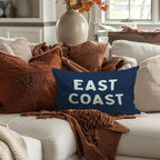 Coastal Throw Pillow Cover 12x20, Navy Blue Preppy East Coast Coquette Decor for Girls Room College Sofa Couch, Trendy Retro Dorm - Navy Blue