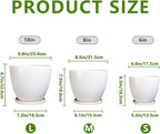 Ceramic Pots for Plants - 10+8+6 Inch Round Modern Planters for Indoor Outdoor Plants, Flower Pots with Drainage Holes and Saucers, Room Patio Decor, Gifts for Plant Lovers, Set of 3, White
