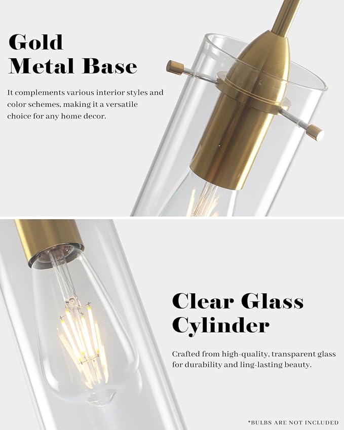 Gold Glass Pendant Lights, Island Pendant Lights for Kitchen, Blown Glass Pendant Light 2 Packs, Modern Kitchen Pendant Light, Hanging Pendant Lights for Kitchen Island, Dining Living Room