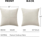 MIULEE Beige Corduroy Pillow Covers Pack of 2 Boho Decorative Spliced Throw Pillow Covers Soft Solid Couch Pillowcases Cross Patchwork Textured Cushion Covers for Living Room Bed Sofa 22x22 inch