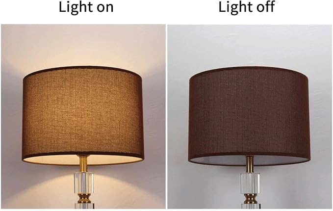 8" Wx 9" H Drum Lampshades, No Assembly Required, Fabric Lampshade for Table Lamp, Bedside Lamp, Floor Lamp, Metal Spider Fitter, Coffee-colored
