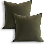Jeanerlor 18"x18" Solid Cotton Linen Decoration Green Throw Pillow Case with Zipper Cushion Case Pillow Cover Decorative Pillowcase for Chair/Bed/Couch, (45 x 45cm),2 Packs, Olive Green
