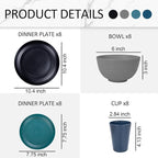 Supernal 32pcs Wheat Straw Dinnerware Sets,Plastic Plates and Bowls Sets for 8,Unbreakable Plates and Bowls Sets Dishwasher Safe Microwave Safe Fun Colors Perfect for Cooking Family Camping Picnics